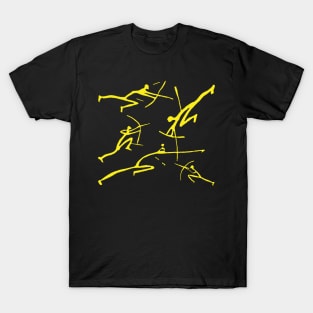 Yellow Bowmen Minimalist Paleolithic Cave Art Bow Fight T-Shirt